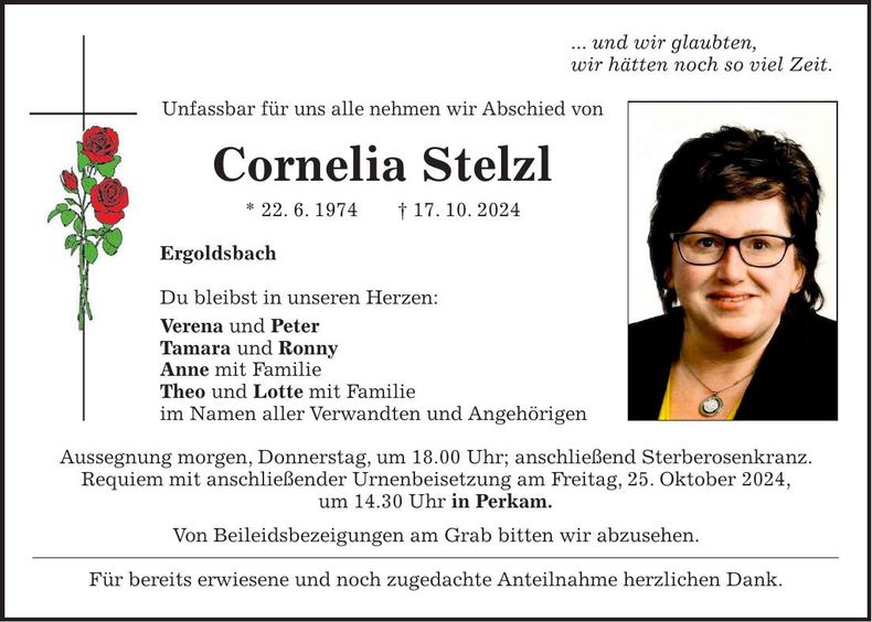 Traueranzeige Cornelia Stelzl