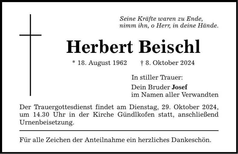 Traueranzeige Herbert Beischl