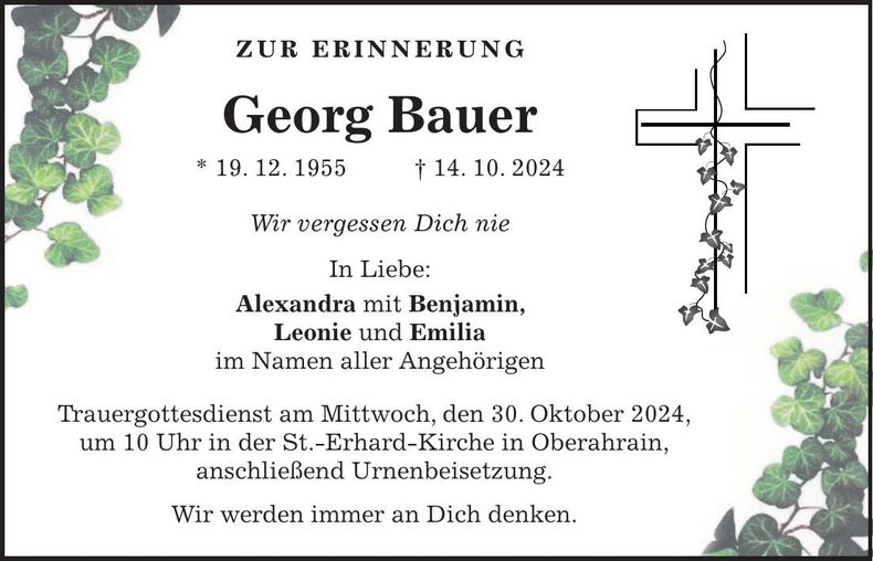 Traueranzeige Georg Bauer