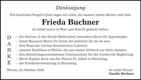 Traueranzeige Frieda Buchner