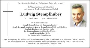 Traueranzeige Ludwig Stempfhuber