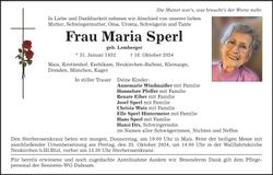 Traueranzeige Maria Sperl