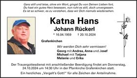 Traueranzeige Rückerl Johann