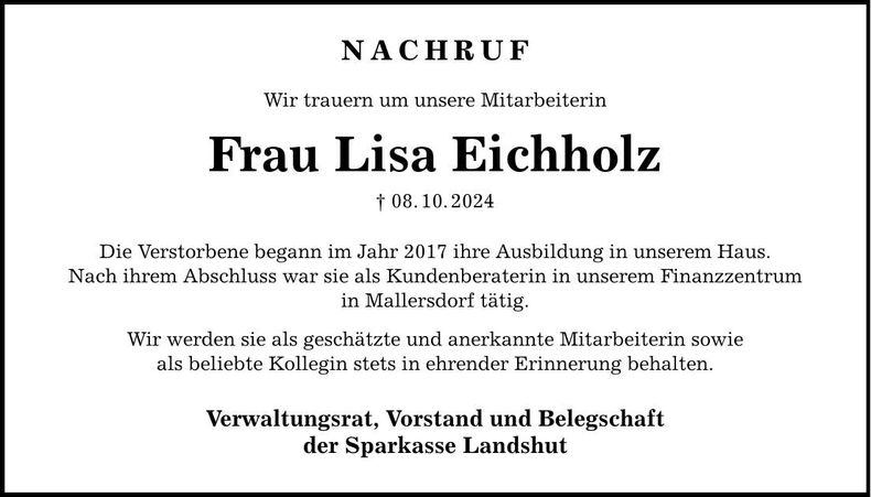 Traueranzeige Lisa Eichholz
