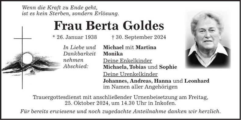 Traueranzeige Berta Goldes