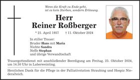 Traueranzeige Reiner Roßberger