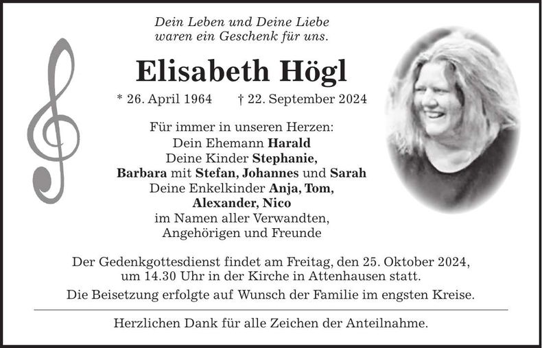 Traueranzeige Elisabeth Högl
