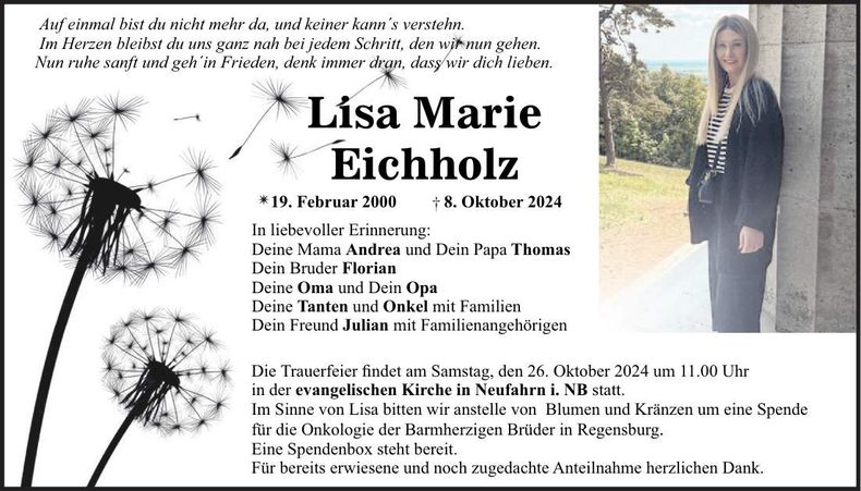 Traueranzeige Lisa Marie Eichholz