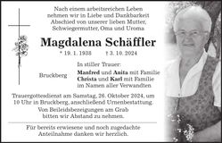 Traueranzeige Madgalena Schäffler