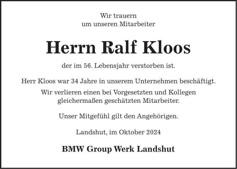 Traueranzeige Ralf Kloos