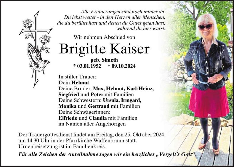 Traueranzeige Brigitte Kaiser