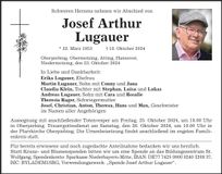 Traueranzeige Josef Arthur Lugauer