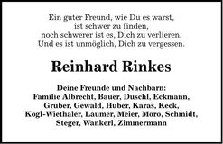 Traueranzeige Reinhard Rinkes