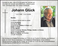 Traueranzeige Johann Glück