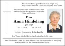 Traueranzeige Anna Hindelang