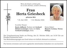Traueranzeige Herta Griesbeck