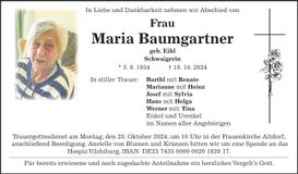 Traueranzeige Maria Baumgartner
