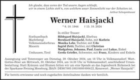 Traueranzeige Werner Haisjackl