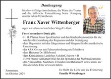 Traueranzeige Franz Xaver Wittenberger