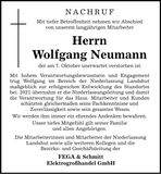 Traueranzeige Wolfgang Neumann