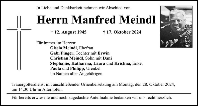 Traueranzeige Manfred Meindl
