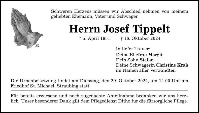 Traueranzeige Josef Tippelt