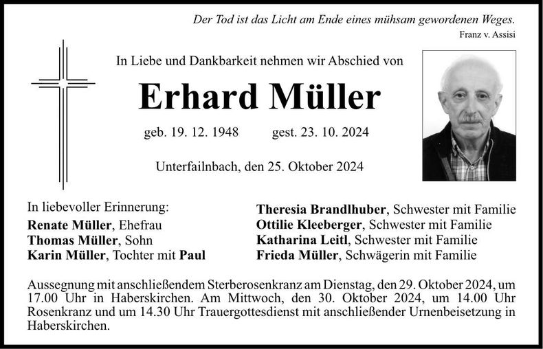 Traueranzeige Erhard Müller