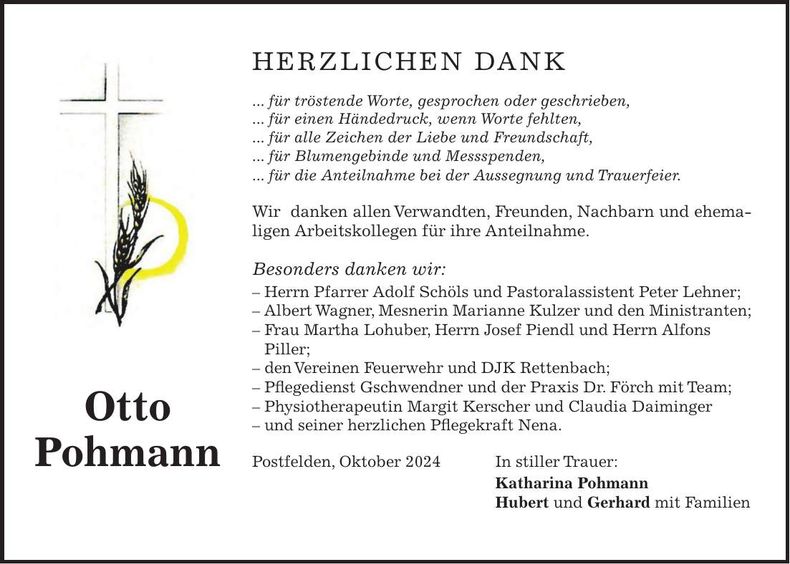 Traueranzeige Otto Pohmann