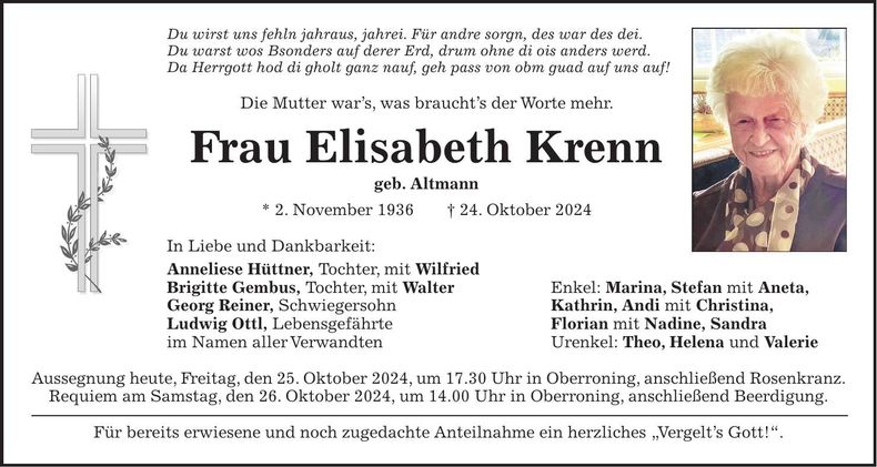 Traueranzeige Elisabeth Krenn