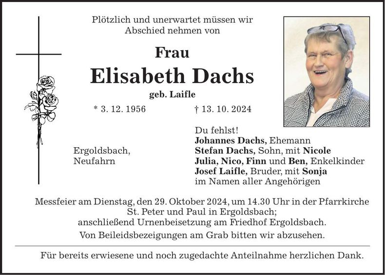 Traueranzeige Elisabeth Dachs