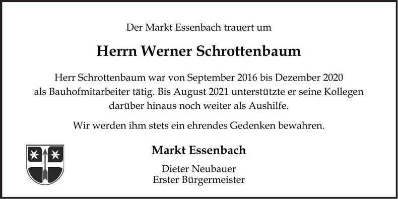 Traueranzeige Werner Schrottenbaum
