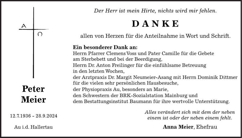 Traueranzeige Peter Meier