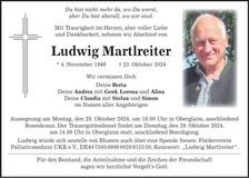 Traueranzeige Ludwig Martlreiter