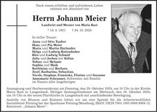 Traueranzeige Johann Meier