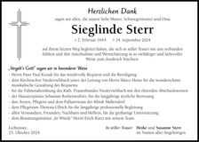 Traueranzeige Sieglinde Elfriede Sterr