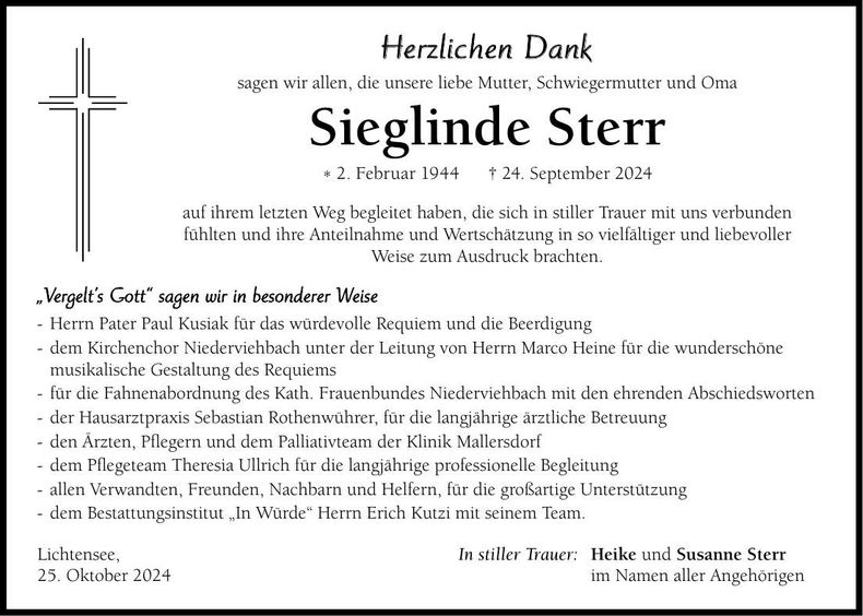 Traueranzeige Sieglinde Elfriede Sterr