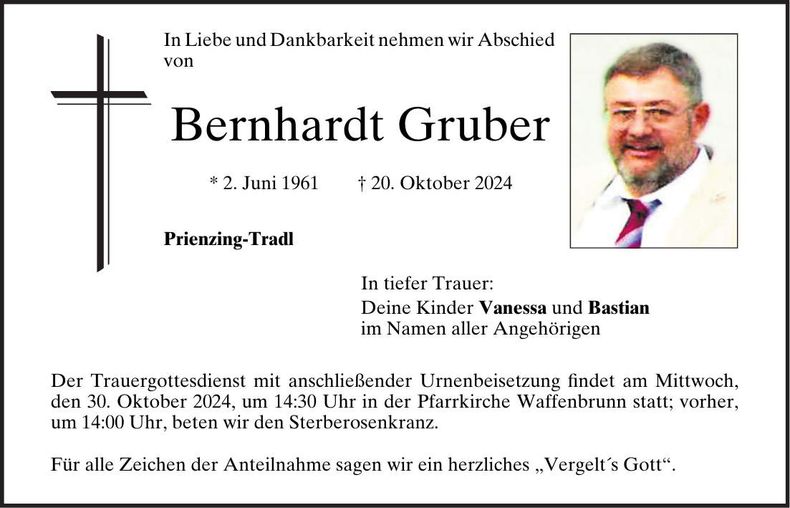 Traueranzeige Bernhardt Gruber