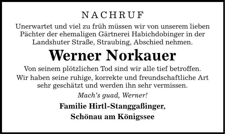 Traueranzeige Werner Norkauer