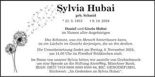 Traueranzeige Sylvia Hubai