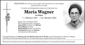 Traueranzeige Maria Wagner