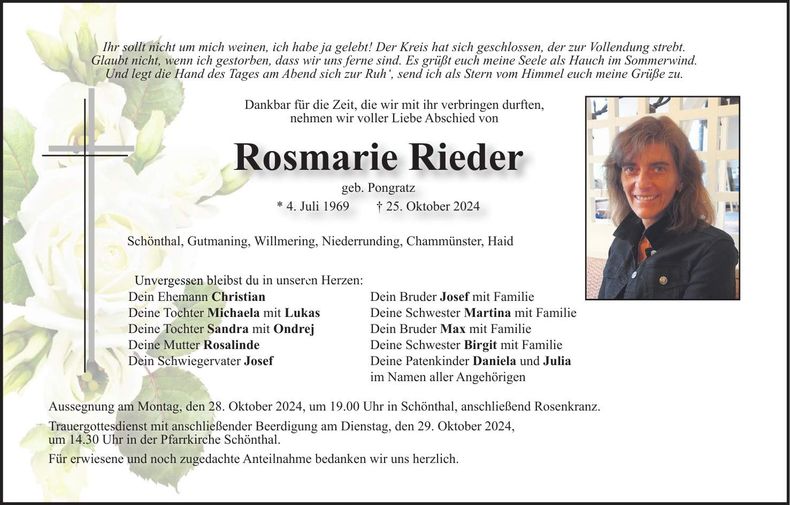Traueranzeige Rosmarie Rieder