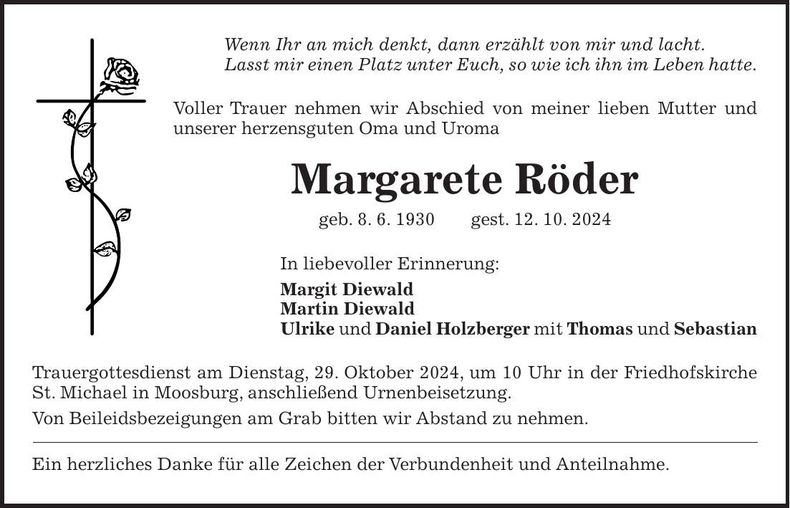 Traueranzeige Margarete Röder