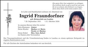 Traueranzeige Ingrid Fraundorfner