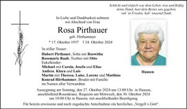 Traueranzeige Rosa Pirthauer