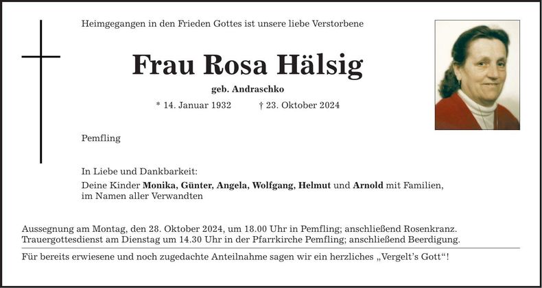 Traueranzeige Rosa Hälsig