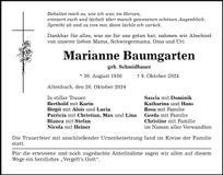 Traueranzeige Marianne Baumgarten
