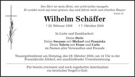 Traueranzeige Wilhelm Schäffer