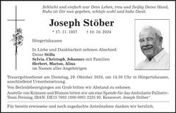 Traueranzeige Joseph Stöber