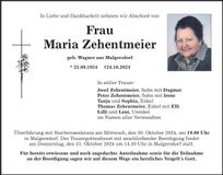 Traueranzeige Maria Zehentmeier