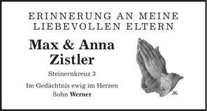 Traueranzeige Max und Anna Zistler